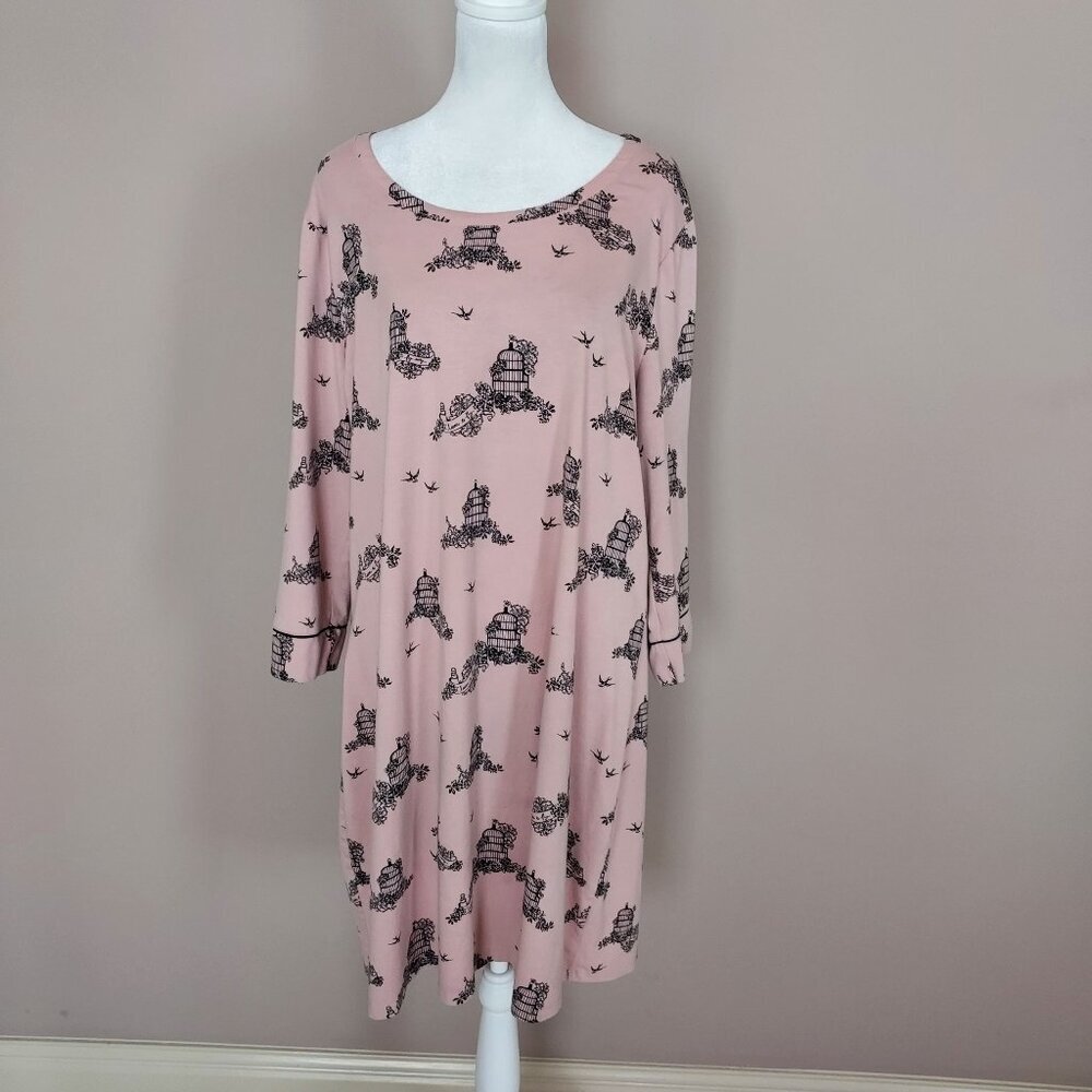 Soma Pink & Black Birdcage Print Sleepshirt Size Lg
